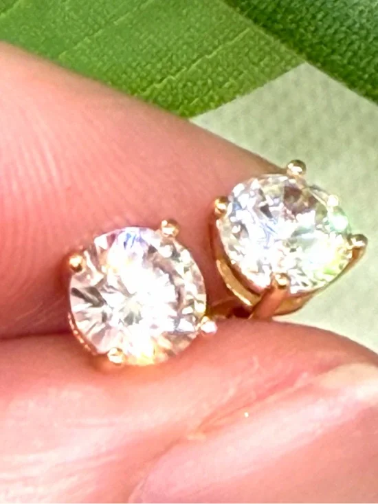 10k Yellow Gold Plated Zircon Stud Earrings - Picture 3 of 5